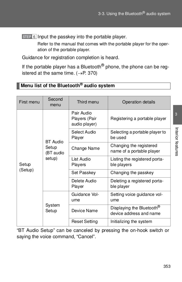Toyota Highlander Owners Manual: Connecting a bluetoothdevice Toyota Highlander Owners Manual: Connecting a bluetoothdevice